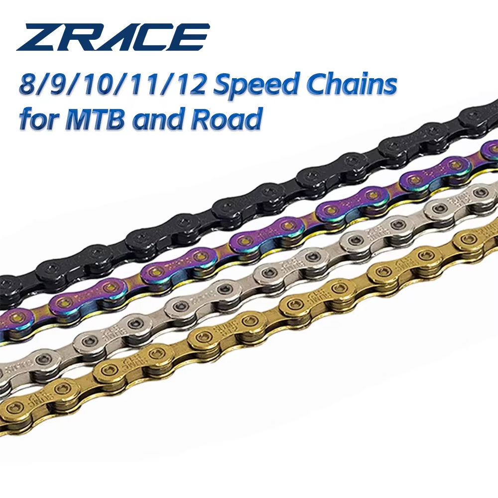 ZRACE Bike Chain 8 9 10 Speed MTB Mountain Road Bicycle,Neon-Like, Silver, Black, Gold,114/120/126L