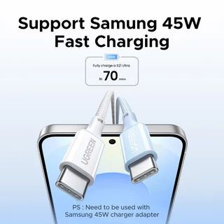 UGREEN PD100W USB-C ถึง USB-C ไนลอนถักสายชาร์จเร็วสําหรับ iPhone 16 17 Pro Max Pro Max 15 Pro Max Samsung S25 Ultra