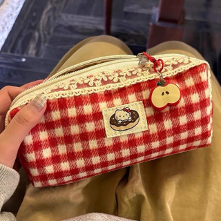 กล่องดินสอความจุสูง กล่องดินสอลายสก๊อตสีแดงน่ารัก กล่องดินสอ…