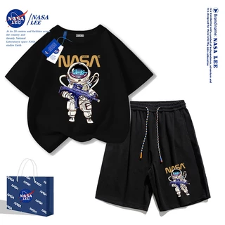 NASA ชุดเสื้อยืดแขนสั้นและกางเกงขาสั้นผ้าฝ้ายสีดำเด็ก ลายอวกาศสุดเท่แบบใหม่ปี 2025 สำหรับเด็กชายและเด็กหญิง ชุดแฟชั่นสบายๆ