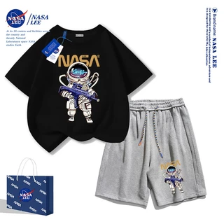 NASA ชุดเสื้อยืดแขนสั้นและกางเกงขาสั้นผ้าฝ้ายสีดำเด็ก ลายอวกาศสุดเท่แบบใหม่ปี 2025 สำหรับเด็กชายและเด็กหญิง ชุดแฟชั่นสบายๆ
