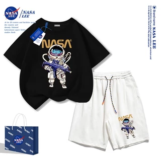 NASA ชุดเสื้อยืดแขนสั้นและกางเกงขาสั้นผ้าฝ้ายสีดำเด็ก ลายอวกาศสุดเท่แบบใหม่ปี 2025 สำหรับเด็กชายและเด็กหญิง ชุดแฟชั่นสบายๆ