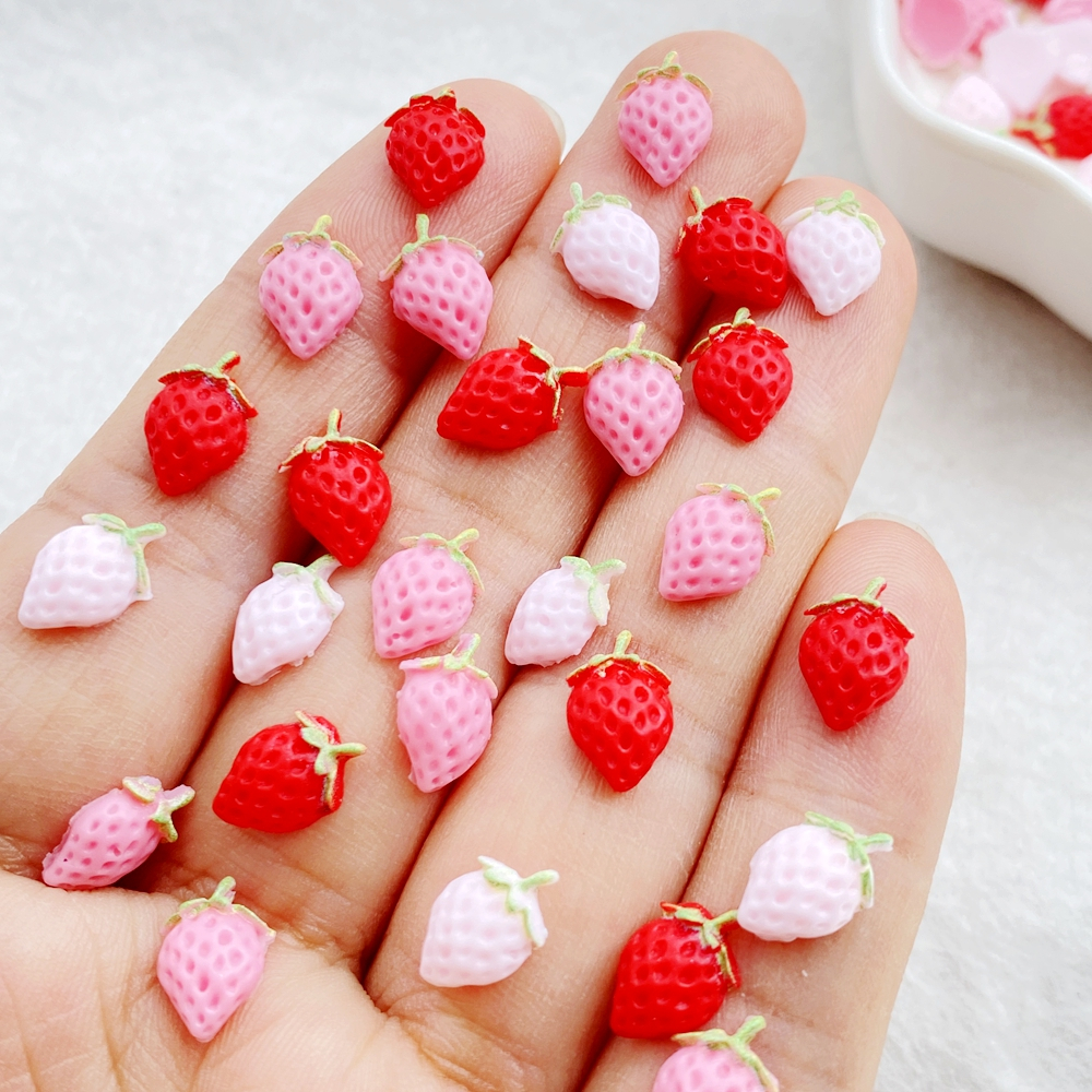50 ชิ้นผสมทําเล็บมือเรซิ่นมินิสตรอเบอร์รี่ตกแต่งเล็บ ทําเอง หัตถกรรมตกแต่งเล็บ 3ง เครื่องประดับ