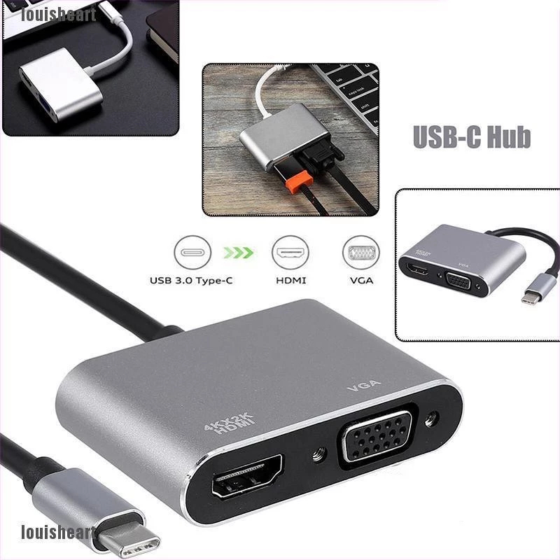 USB C to HDMI VGA Adapter 4in1 Type-c to HDMI 4K for MacBook Pro HP Envy 13 Dell XPS13/15 Lenovo miix510