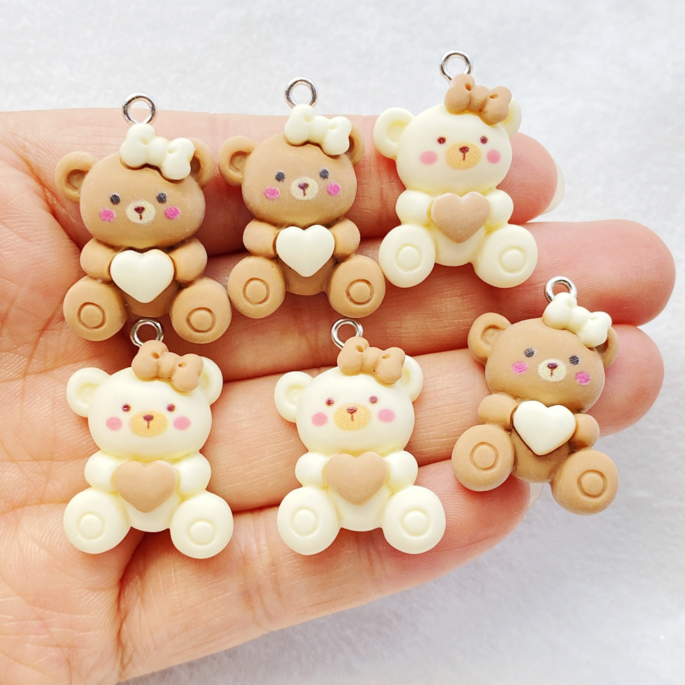 อุปกรณ์จี้ 10 ชิ้นชุดเรซิ่นน่ารักการ์ตูนโบว์รักหมีจี้เครื่องประดับ ทําเอง