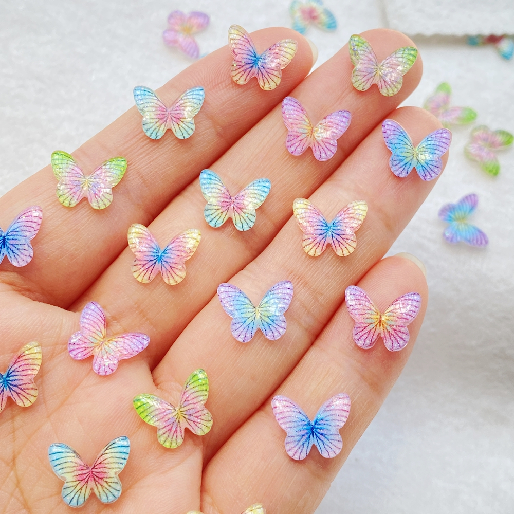 50 ชิ้นผสมเล็บเรซิ่นมินิ 3ง สีรุ้งคริสตัลผีเสื้อตกแต่งเล็บ ทําเอง หัตถกรรมตกแต่งเล็บ 3ง เครื่องประดับ