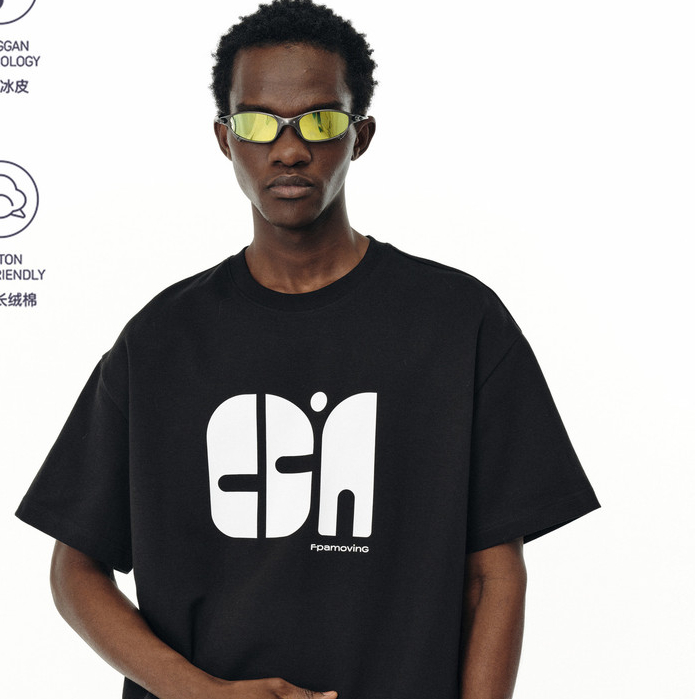 FPA โลโก้แบรนด์รูปแบบสี่เหลี่ยมแขนสั้นอเมริกันกีฬาฤดูร้อนรอบคอผ้าฝ้ายแท้เสื้อยืดครึ่งแขนหลวม