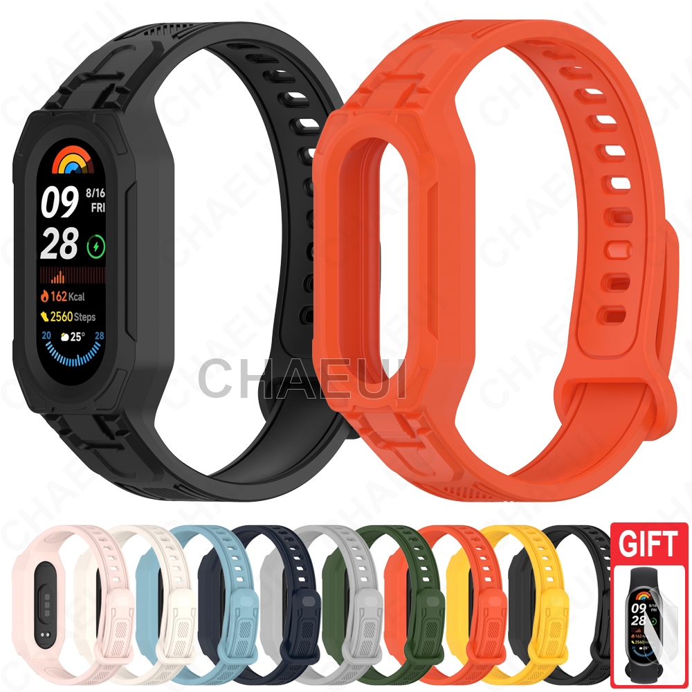 สายรัดซิลิโคนพร้อมกรอบเคสสร้อยข้อมือสําหรับ Xiaomi Smart Band 10 9 8 7 / Mi Band 6 5