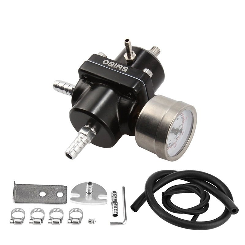 สีดํา UNIVERSAL FUEL PRESSURE REGULATOR GAUGE & HOSE KIT 0-140 PSI ADJUSTABLE AU