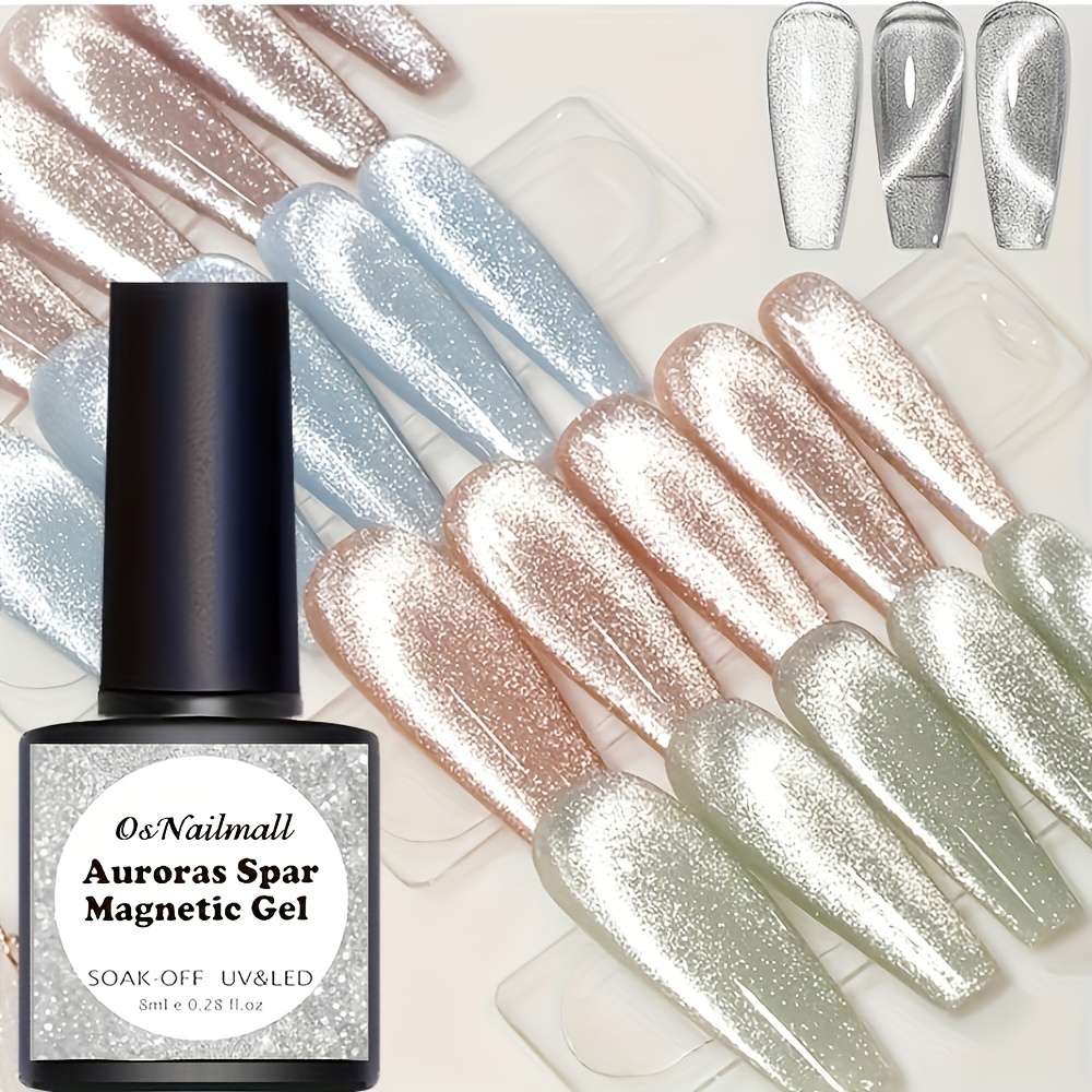 Magnetic Cat Eye Gel Polish Silver Chameleon Glittery Sequins UV LED Gel สําหรับ DIY Nail Art แต่งเล็บติดทนนาน