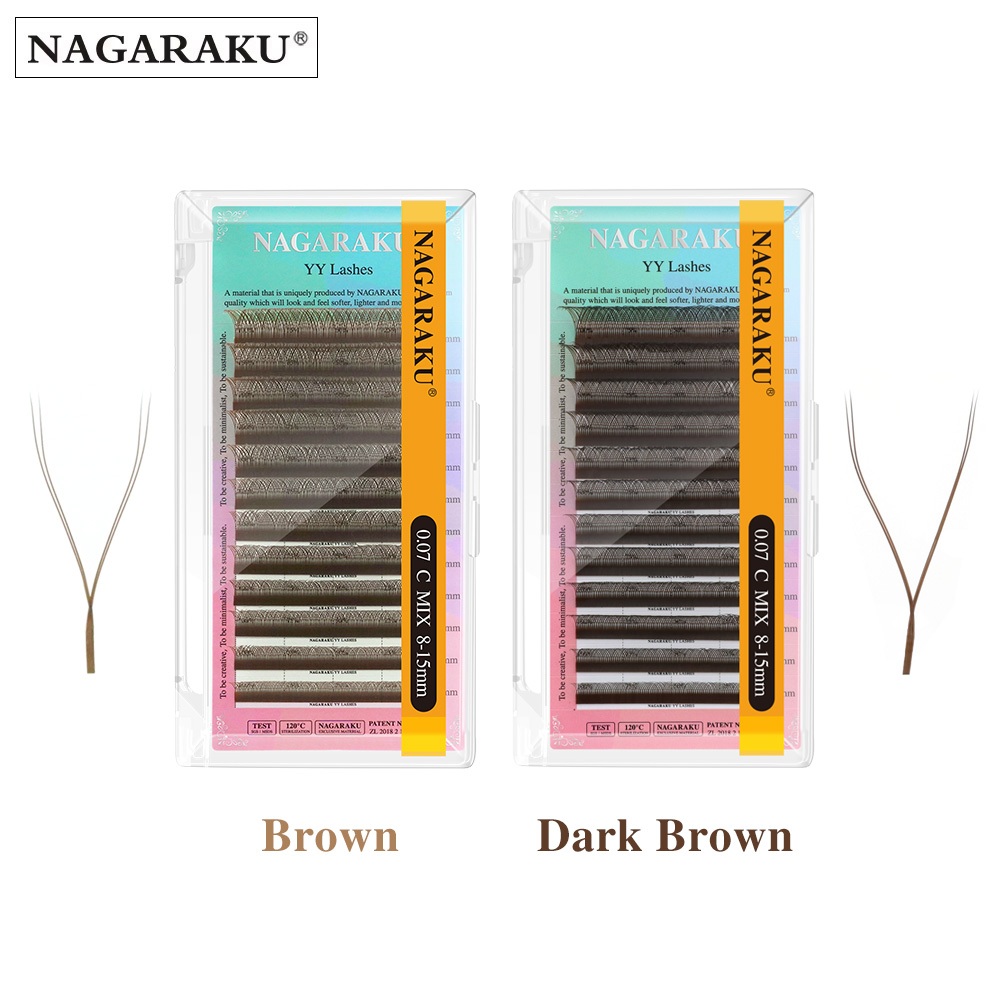 NAGARAKU YY สีน้ําตาลขนตาเคล็ดลับแยก Y รูปร่างขนตาปลอม