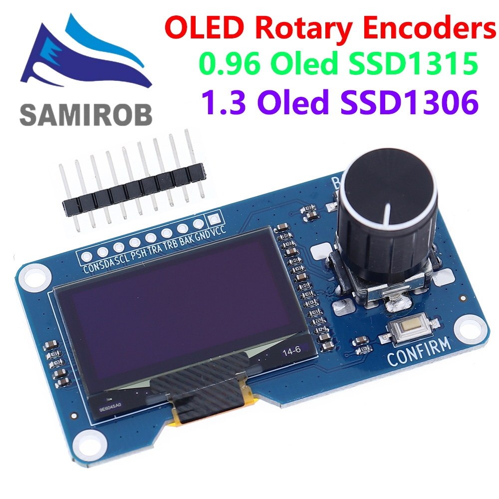 Samirob 0.96/1.3 นิ้วจอแสดงผล oled สีขาวรวมกับ EC11 โมดูลเข้ารหัสแบบหมุนอินเทอร์เฟซ IIC สําหรับ arduino