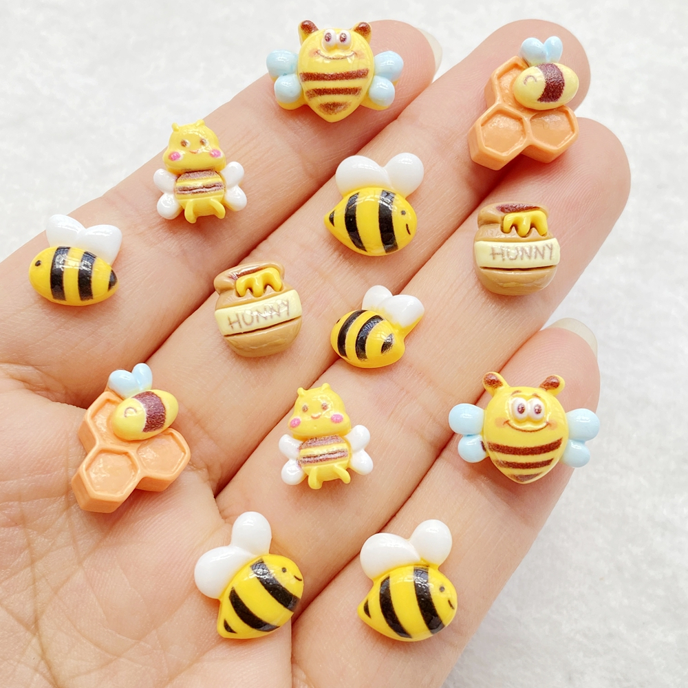 20ชิ้นของผสมเล็บเรซิ่นมินิการ์ตูนผึ้ง,ขวดผึ้งอัญมณีตกแต่งเล็บทําเองหัตถกรรมตกแต่งเล็บ3ง เครื่องประดับ