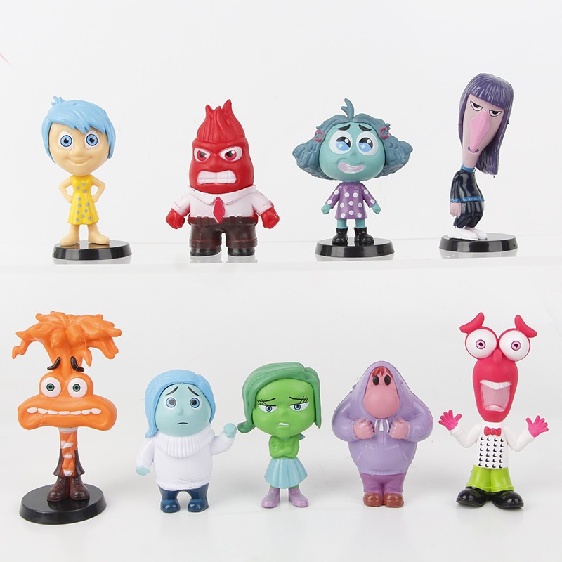 9 ชิ้น/เซ็ต 7.5 ซม.อะนิเมะภายในออก 2 Anger Disgust Sadness Joy Fear ความวิตกกังวล Embarrasment Ennui Envy รุ่น Q PVC Action Figures ตุ๊กตาของเล่น