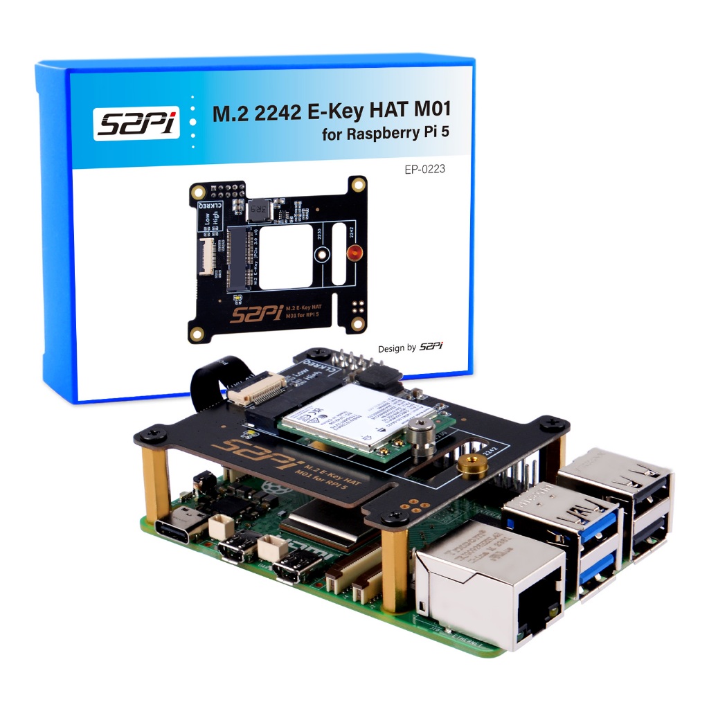 52Pi M01 M.2 2230/2242 E-key Top สําหรับ Raspberry Pi 5 Extension Adapter Board