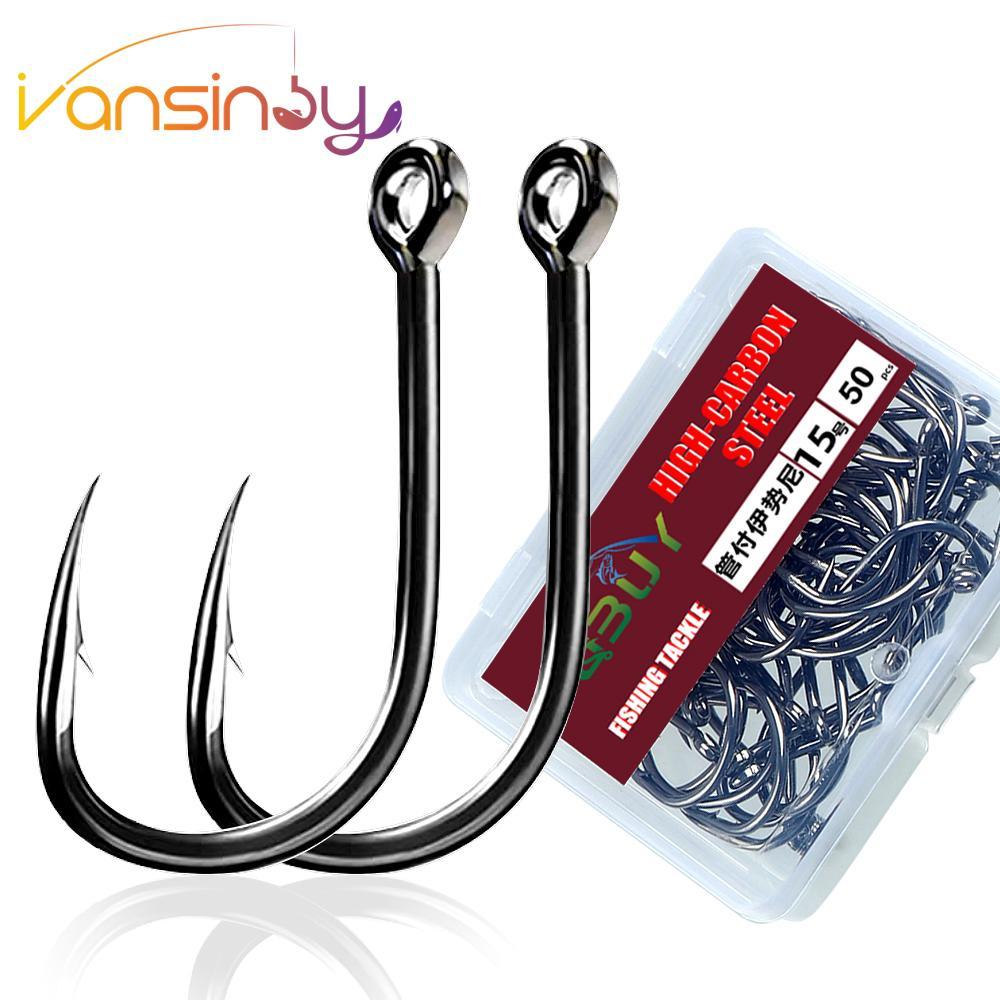 ชุดตะขอตกปลาชุดเหล ็ กคาร ์ บอนแข ็ งแรงน ้ ําจืดน ้ ําจืด Sharp ตกปลาวงกลม Jig Hooks