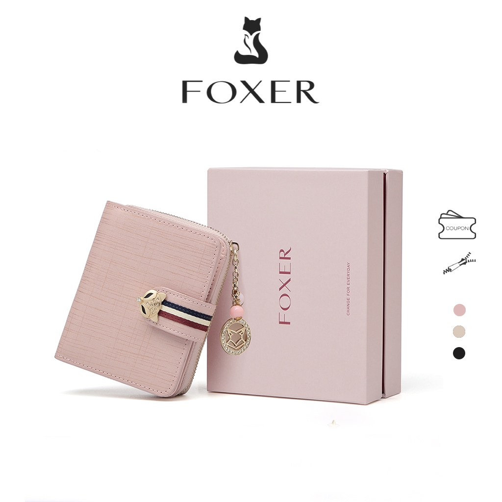 FOXER กระเป๋าสตางค์ใบสั้น กระเป๋าสตางค์พับ ช่องใส่การ์ดหลายช่อง หนังแท้ เก๋ไก๋และหรูหรา