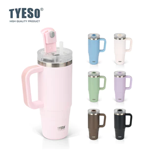 TYESO TS-8866/TS-8868 แก้วน้ําสูญญากาศ เก็บความเย็น และร้อน พร้อมหูจับ อเนกประสงค์ พร้อมหลอดดูด