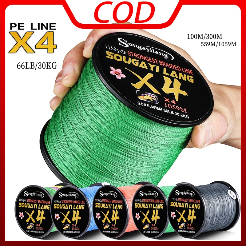 Sougayilang สายตกปลา 100m18-66Lb Pe ปลาคาร์พตกปลา Smoother ตกปลา 4X ถัก Pe ลวดสายตกปลา Strong สายตกปลาสําหรับ Outdoorsfishing line