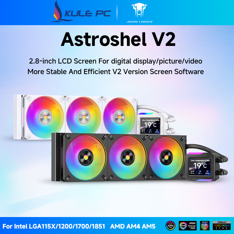 Jungle Leopard Astroshel V2 ARGB CPU Aio Cooler 360 มม.240 มม.Liquid Cooler 2.8 นิ้วหน้าจอ LCD 5V 3PIN ARGB Mobo Sync สําหรับ Intel LGA1700 LGA1155 AMD AM5 AM4