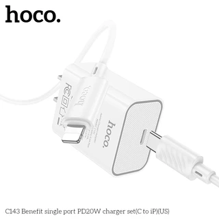 hoco. เครื่องชาร์จ C143 fast charger Type-C to IP PD20W หัวชาร์จเร็ว หัวรองรับการชาร์จเร็ว