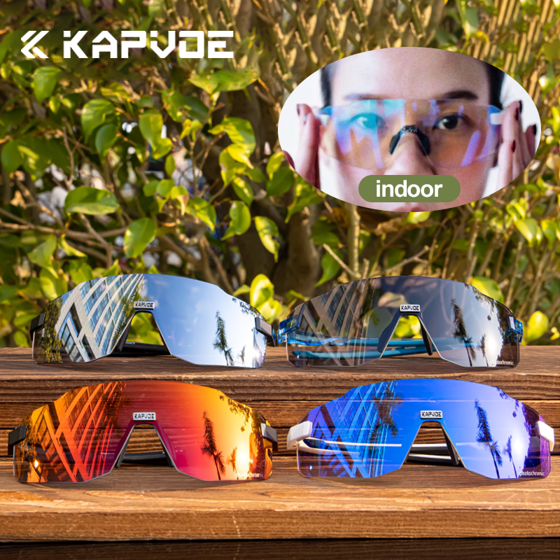 Kapvoe Rimless Photochromic แว่นตาขี่จักรยาน UV400 น้ําหนักเบา สําหรับ MTB จักรยานกีฬา เปลี่ยนสีเลนส์อัตโนมัติ