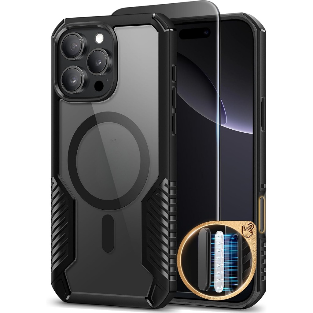 MOBOSI เคส iPhone 16 Pro Max [การป้องกันระดับทหาร 18 ฟุต] [พร้อมหน้าจอความเป็นส่วนตัวและตัวป้องกันเลนส์กล้อง] เคสโทรศัพท์กันกระแทกแบบทนทาน 6.9 นิ้ว สีดำ