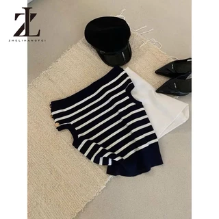 ZHELIHANGFEI ลายถักเสื้อกั๊กผู้หญิงปุ่มโลหะตกแต่งคอแบนเสื้อกั๊กสั้น