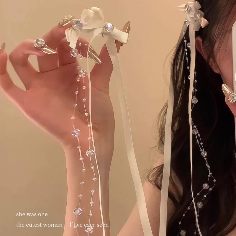 กิ๊บสไตล์หวานริบบิ้นพู่ยาวริบบิ้นเครื่องประดับผม