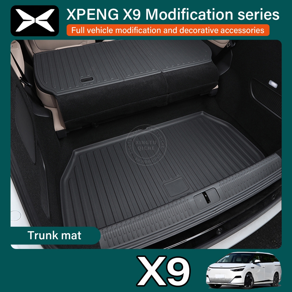เหมาะสำหรับ XPENG X9 แผ่นรองพื้นห้องโดยสารด้านหลัง แผ่นรองพื้นที่เก็บของ แผ่นรองพื้นท้ายรถแบบดัดแปลง แผ่นรองพื้นเบาะนั่ง TPE อุปกรณ์ตกแต่งภายใน