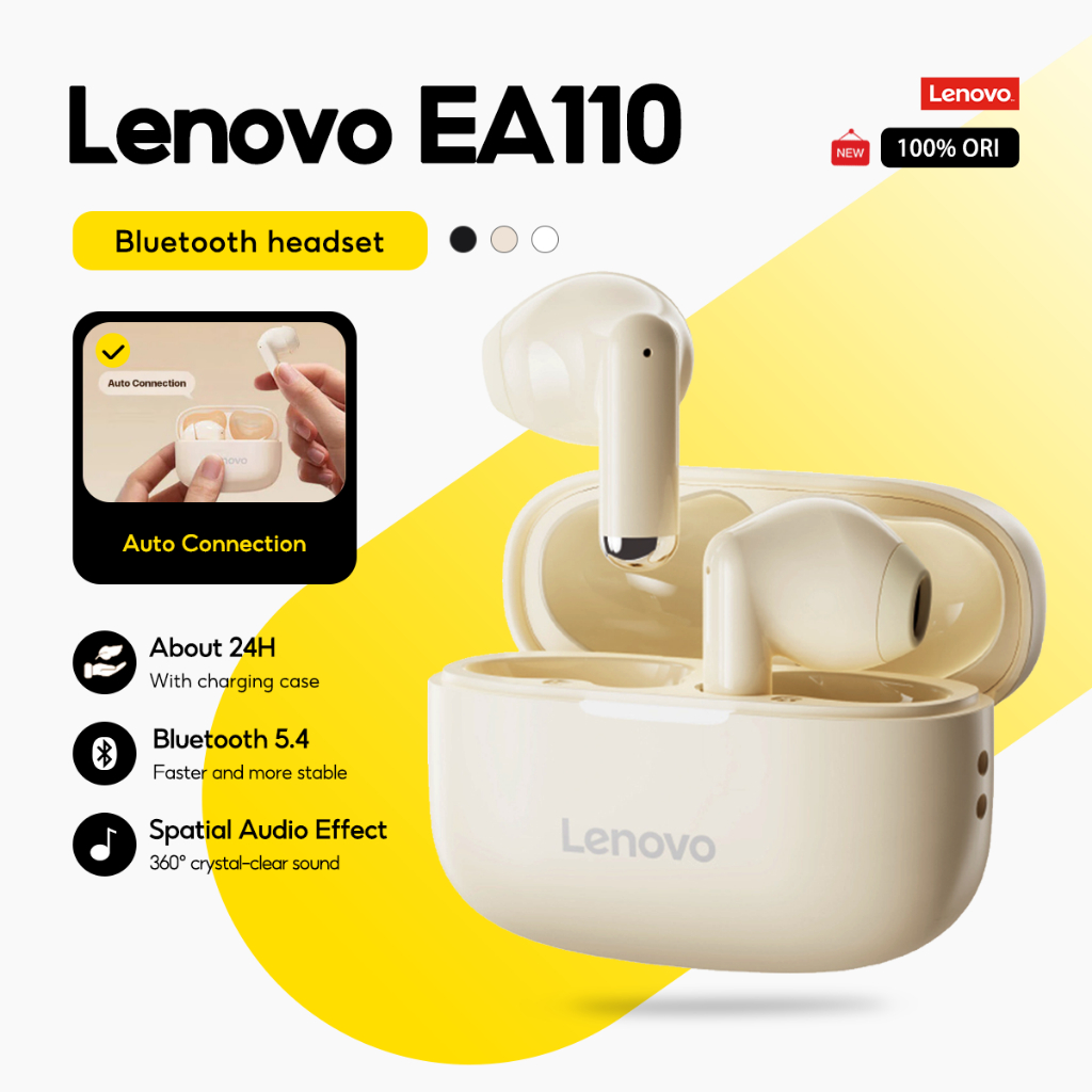 Lenovo EA110 Mini Buds หูฟังไร้สาย True TWS Bluetooth 5.4 ระบบควบคุมแบบสัมผัสความหน่วงต่ําอายุการใช้งานแบตเตอรี่ยาวนานเสียง HD พร้อมไมโครโฟน