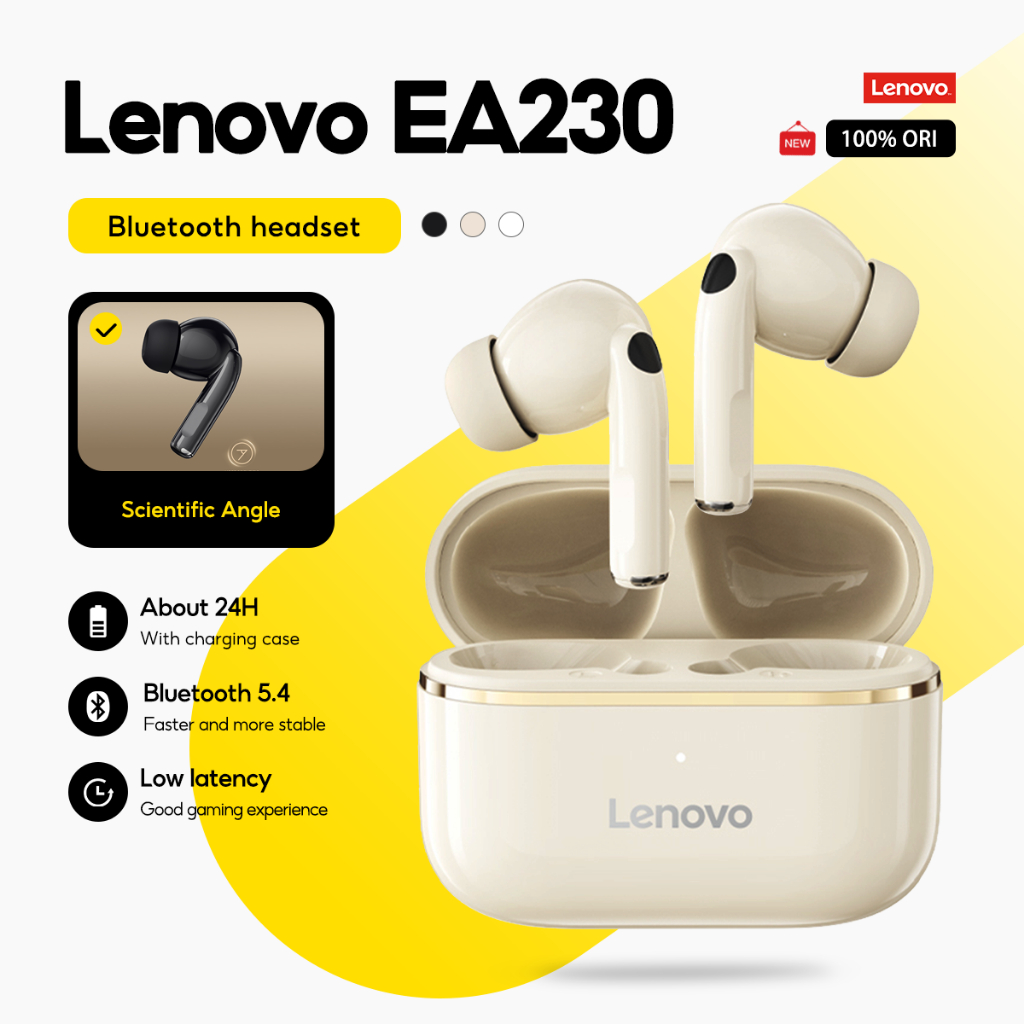 Lenovo Earbuds EA230 True wireless Mini Headphone Bluetooth 5.4 Earbuds ชุดหูฟังสําหรับเล่นเกมที่มีความหน่วงต่ํา ระบบควบคุมแบบสัมผัส อายุการใช้งานแบตเตอรี่ยาวนานพร้อมไมโครโฟน