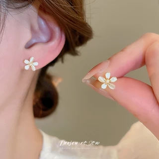 เดรช 925เข็มเงินดอกไม้มุกแมวตาหินต่างหูขนาดเล็กประณีตแฟชั่นต่างหูแสงหรูหราระดับไฮเอนด์ต่างหูอารมณ์