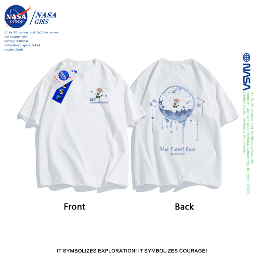 NASA เสื้อ ผู้ชายผู้หญิง เสื้อเกาหลีเสื้อ summer ผ้าฝ้ายแท้ พิมพ์ลายลายสองด้าน คอกลม ใส่สบายนุ่มสบาย
