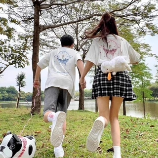 NASA เสื้อ ผู้ชายผู้หญิง เสื้อเกาหลีเสื้อ summer ผ้าฝ้ายแท้ พิมพ์ลายลายสองด้าน คอกลม ใส่สบายนุ่มสบาย