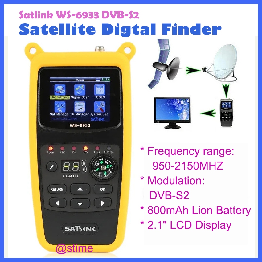 Satlink WS-6933 DVB-S2 FTA CKU Band Digital Satellite TV Finder เมตร WS6933 2.1 นิ้วจอแสดงผล LCD PK 
