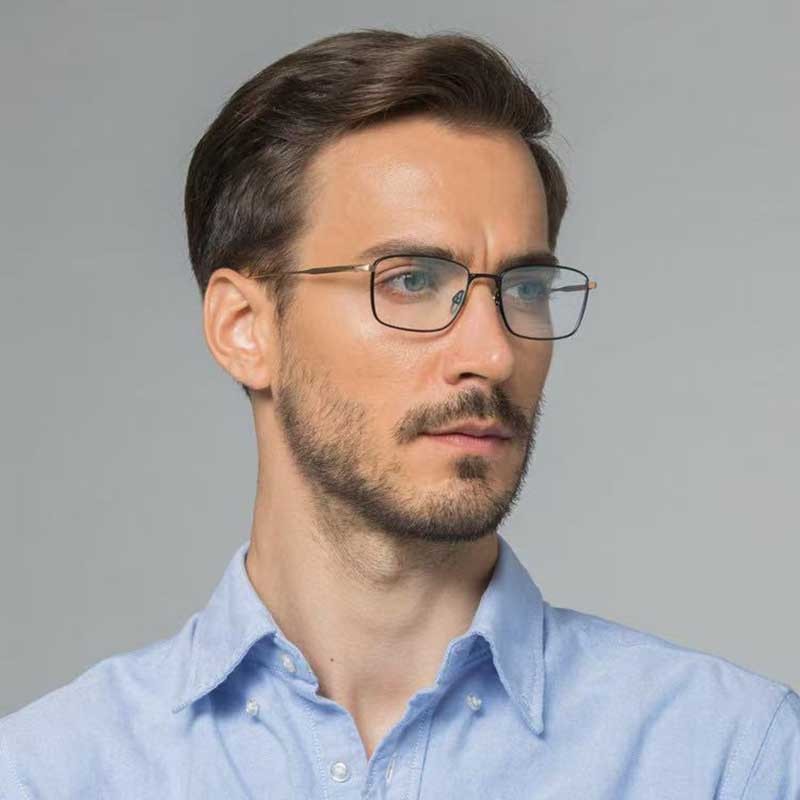 Pure Titanium กรอบแว่นตาผู้ชายธุรกิจ Texture Square กรอบแว่นตา Retro Optical Spectacle กรอบ LEX