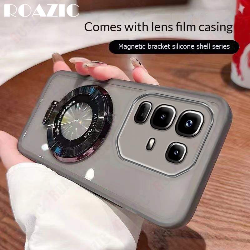 พร้อมฟิล์มเลนส์เคสโทรศัพท์เข้ากันได้สําหรับ infinix หมายเหตุ 50X 5G หรูหราชุบแม่เหล็กพับแหวนยืนโปร่ง