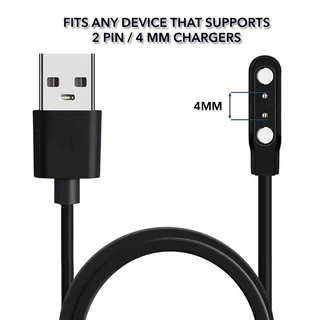 Universal 2Pin 4 มม./2.84 มม.2pin Strong Magnetic สายชาร์จ USB สายไฟสีดําสําหรับ ital 023/017 สมาร์ทนาฬิกา