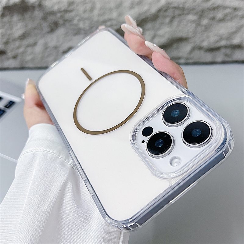 หรูหราอะคริลิคใสแม่เหล็กเคสโทรศัพท์สําหรับiPhone 16 15 14 13 12 11 Pro max 16e 16 15 14 Plus 13 12 mini x xr xs max 7 8 Plusกรณีความงามกันกระแทกปลอกไม่เหลือง