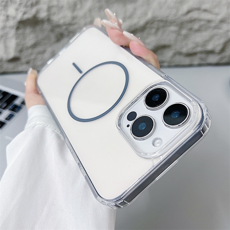 หรูหราอะคริลิคใสแม่เหล็กเคสโทรศัพท์สําหรับiPhone 16 15 14 13 12 11 Pro max 16e 16 15 14 Plus 13 12 mini x xr xs max 7 8 Plusกรณีความงามกันกระแทกปลอกไม่เหลือง - รูปที่ 2