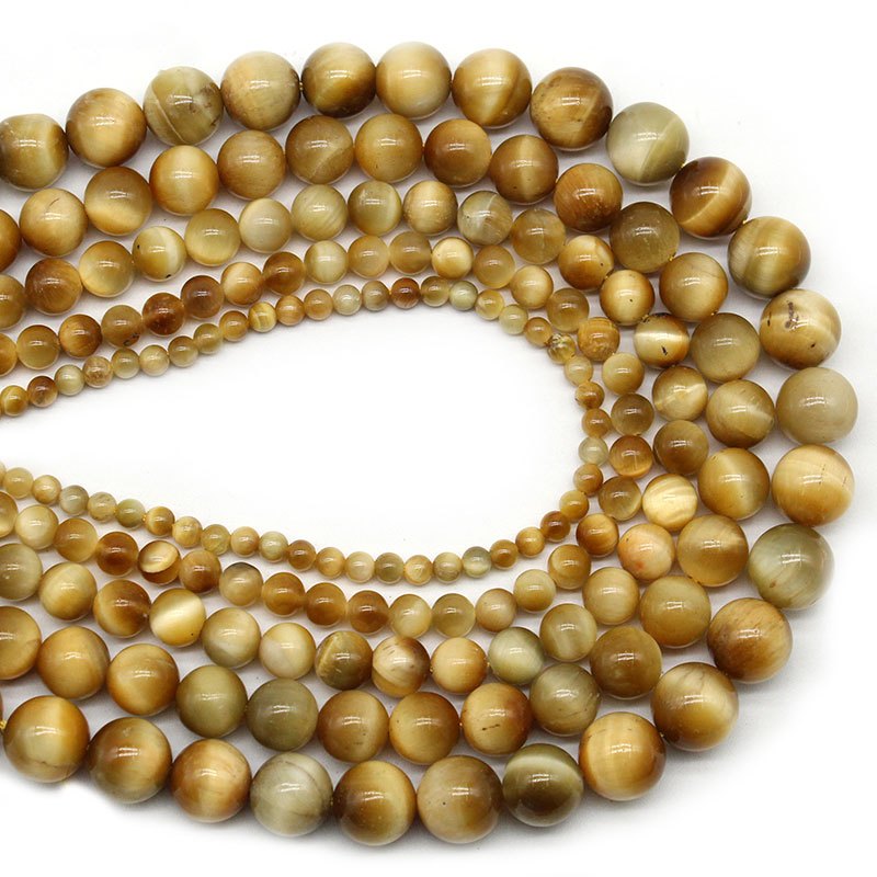 15 "/เส้น 4-12 มม.ธรรมชาติ Golden Tiger Eye ลูกปัดหลวมลูกปัดคริสตัลสร้อยข้อมือ DIY เครื่องประดับทํา