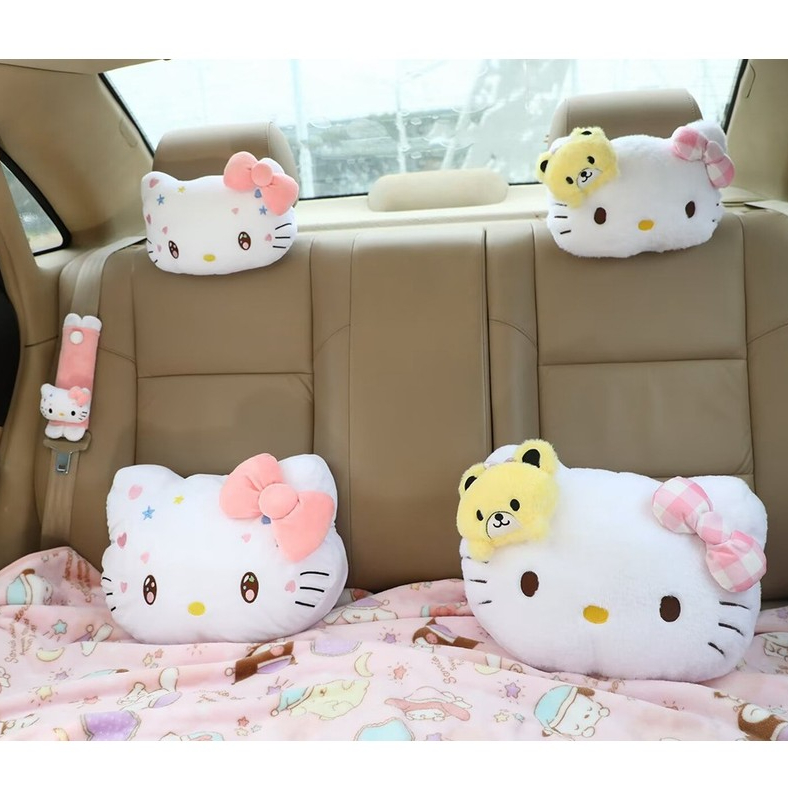 หมอนรองคอรถยนต์ Hello Kitty เบาะรองศีรษะ ที่หุ้มเข็มขัดนิรภัย แผ่นรองไหล่ Seatbelt
