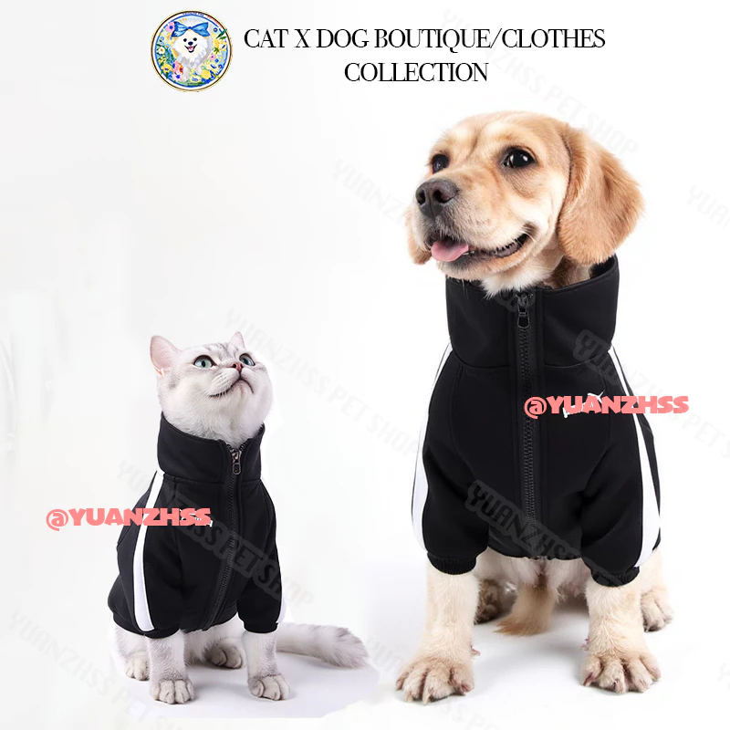 【Yuanzhss】เสื้อยืดฮู้ดสไตล์สปอร์ตสำหรับสัตว์เลี้ยง ไซส์ S-4XL ใส่สบายทั้งสุนัขและแมว ดีไซน์ทันสมัยพร้อมซิปใช้งานง่าย