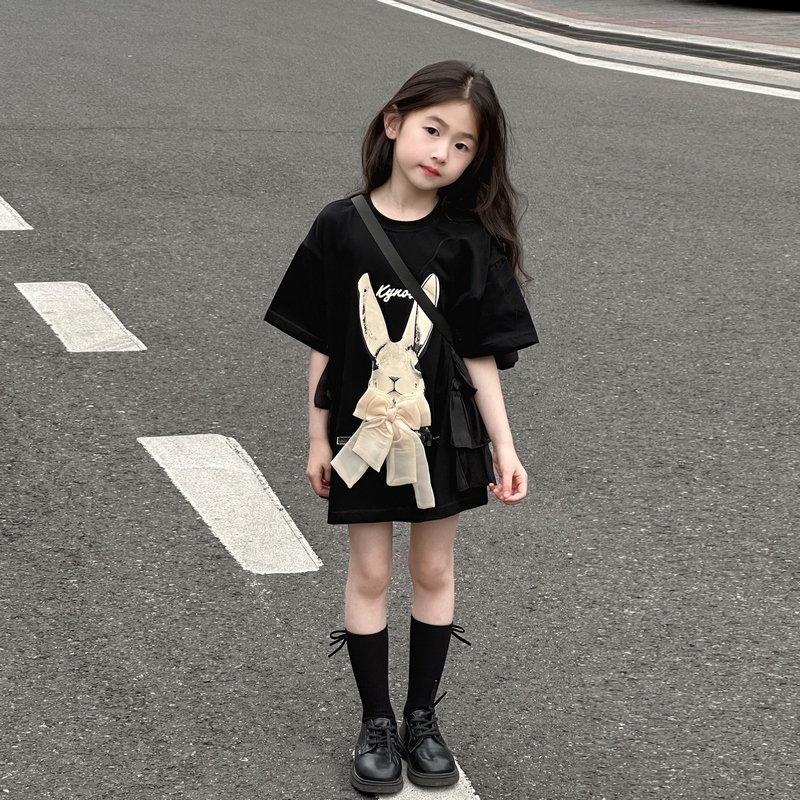 3-14 ปีฤดูร้อนสาวท็อปส์เด็กท็อปส์สาวแขนสั้นยาวเสื้อยืดการ์ตูน