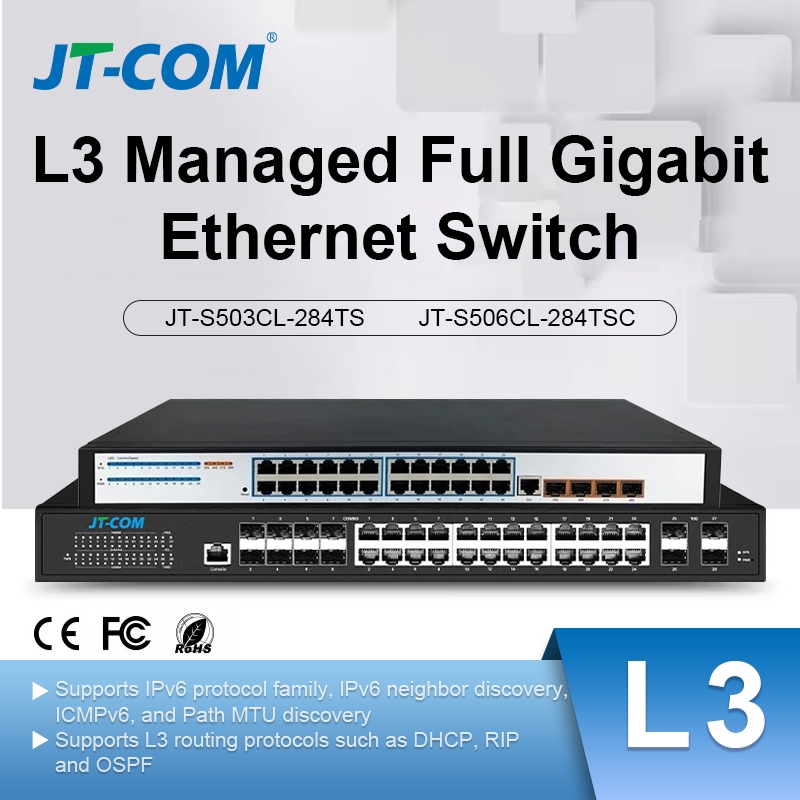 JT-COM 28-Port L3 Managed Switch พร้อม 10G Uplink – ฮับ Gigabit 16/24 พอร์ตสําหรับเครือข่ายธุรกิจและ