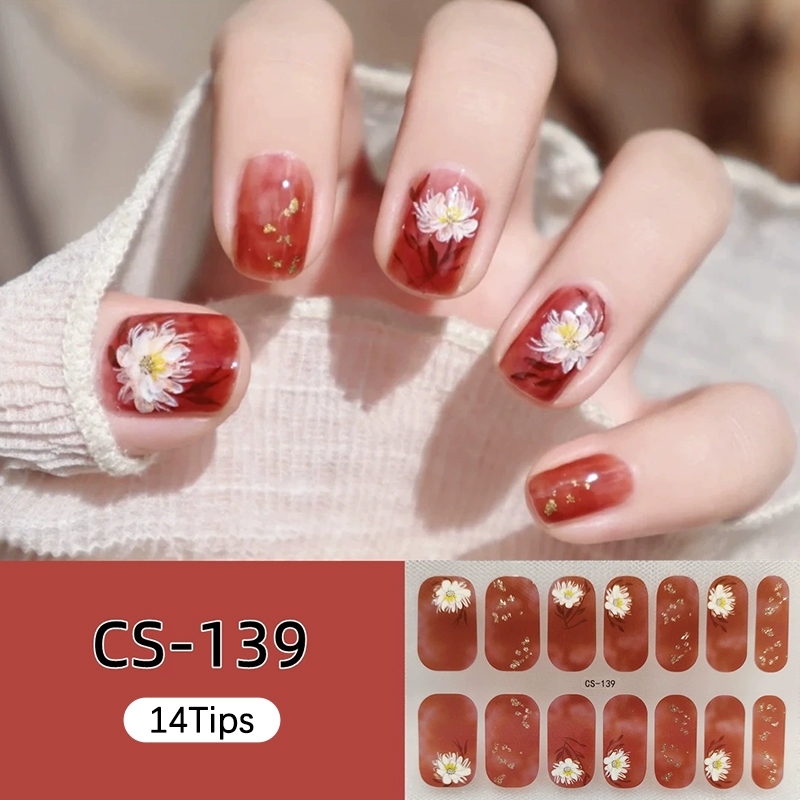 Ur SUGAR 14PCS สติ๊กเกอร์ติดเล็บแวววาวคลุมทั้งหมดห่อเล็บ Ar