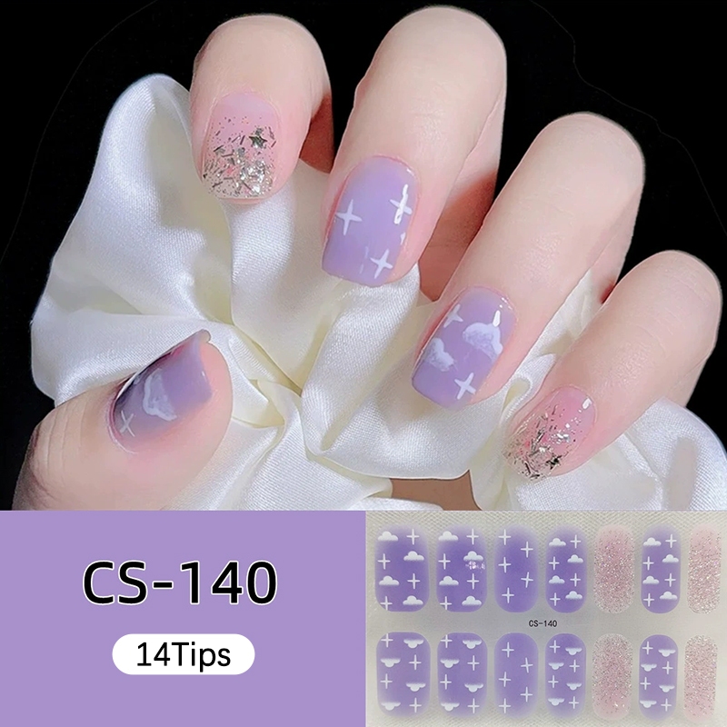 Ur SUGAR 14PCS สติ๊กเกอร์ติดเล็บแวววาวคลุมทั้งหมดห่อเล็บ Ar - รูปที่ 3