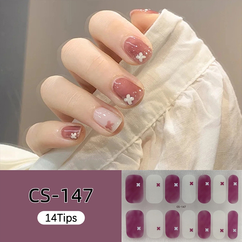 Ur SUGAR 14PCS สติ๊กเกอร์ติดเล็บแวววาวคลุมทั้งหมดห่อเล็บ Ar - รูปที่ 4