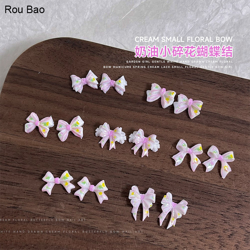 Rou Bao 50 ชิ้นเล็บผสมครีมดอกไม้ขนาดเล็ก Bow Girly เล็บเรซิ่น Art DIY Charms ตกแต่ง